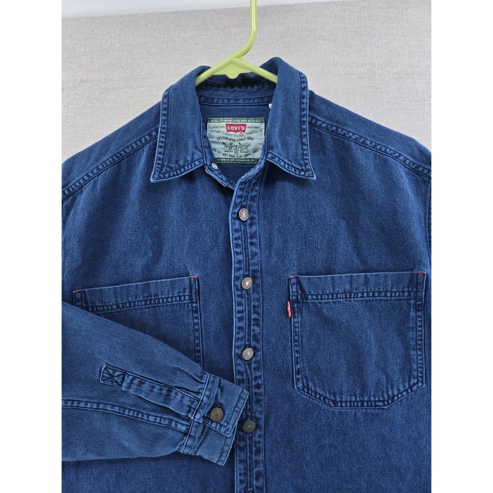 Vtg Levis Denim Shirt Mens Small Blue Long Sleeve Button Down Cotton Overdyed